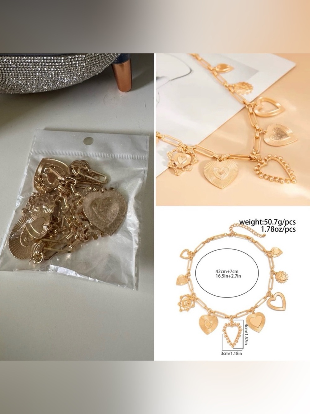 Elvessa Amora Heart Charm Necklace Gold